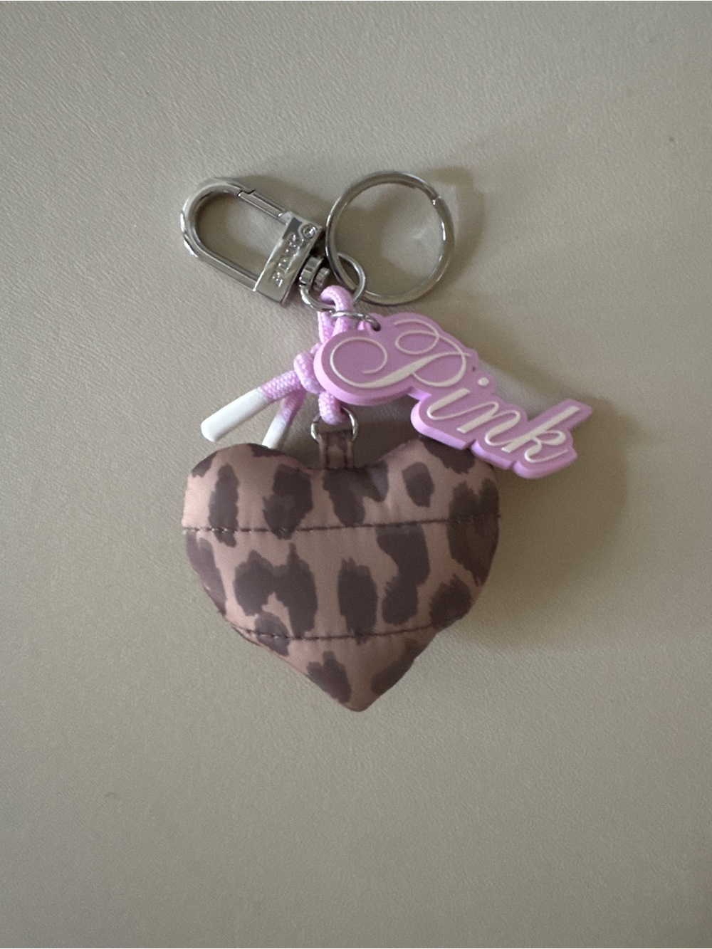Victoria's Secret PINK Leopard Heart Keychain in Brown and Pink